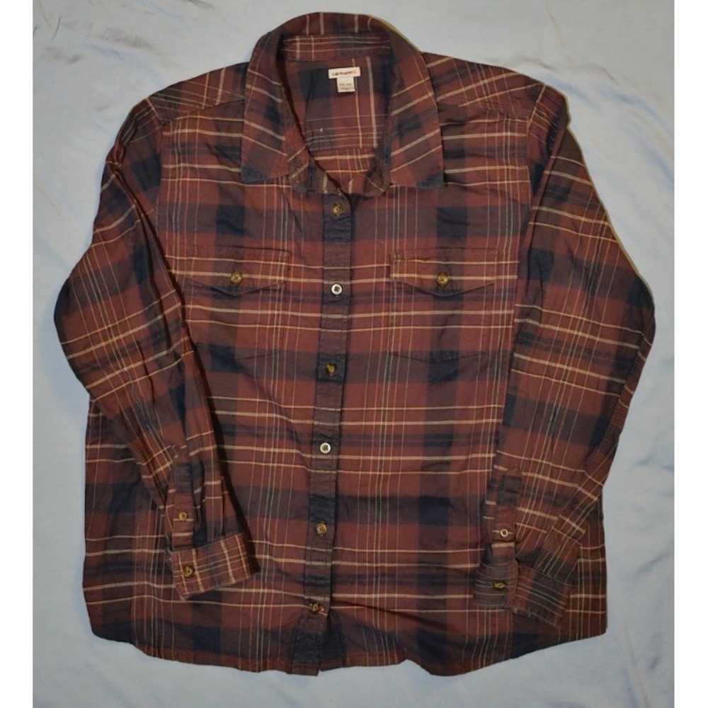 Carhartt Flannel‎ Plaid Shirt Regular Fit 102779-643 Burgundy Blue Women Sz 2XL